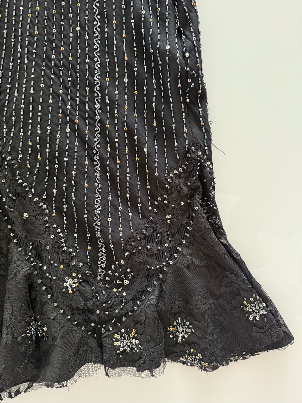 Black & Pink Silk Beaded Evening Gown Dress - Size M - Vintage - *Please Read* - Picture 8 of 16